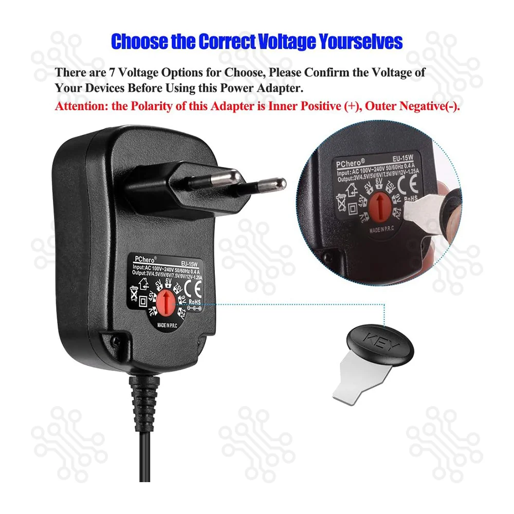 Adjustable Power Adapter 3V to 12V with Reverse Polarity
