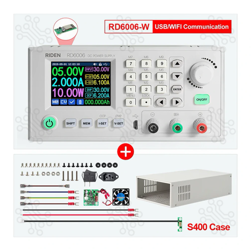 Lab Power Supply Single Channel DC 60V 6A Encoder Knob RIDEN RD6006W S400 USB WiFi