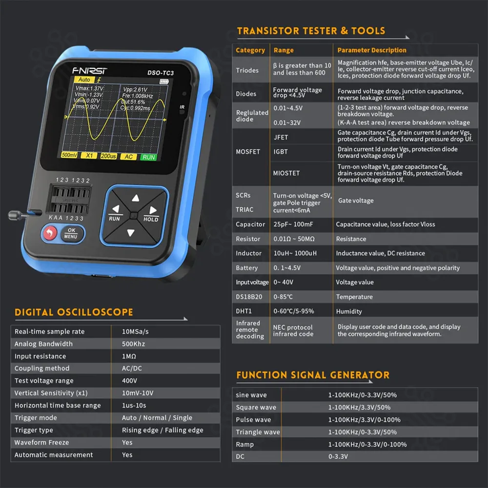 Oscilloscope Signal Generator and Component Tester FNIRSI DSO TC3