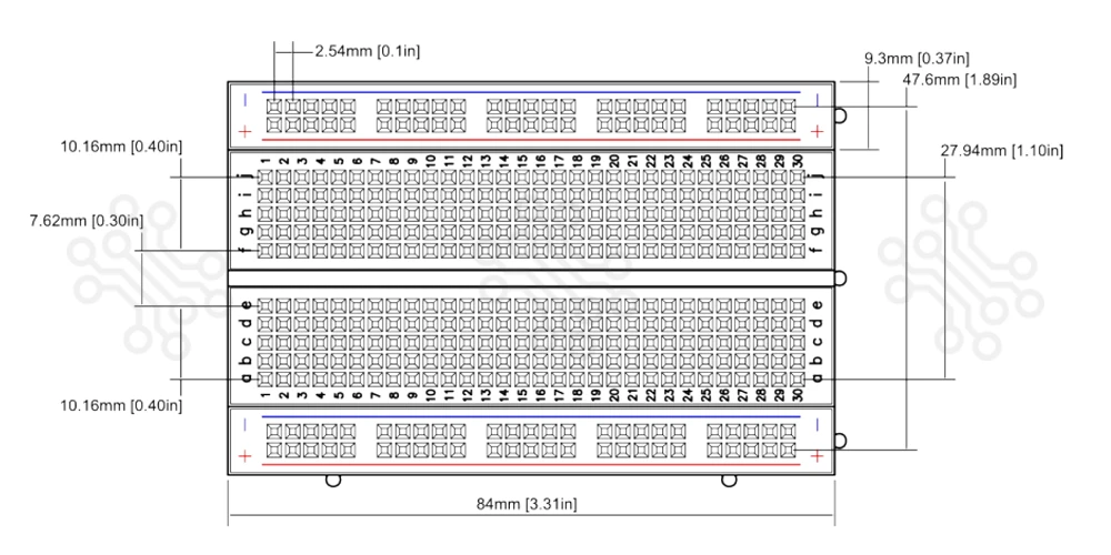 Breadboard-Clear-400-Point-Dimensional-Specifications-TechShopBD