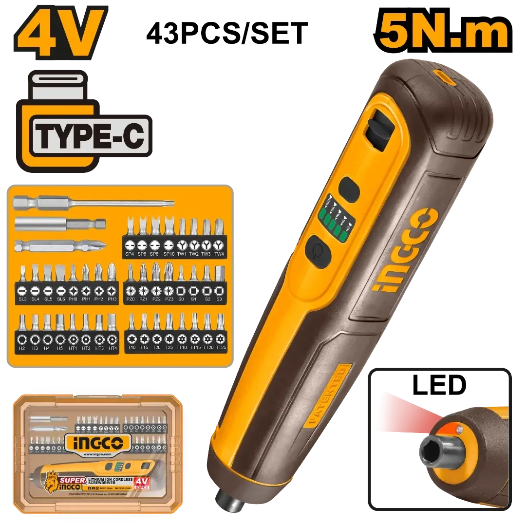 INGCO CSDLI04062 Cordless Screwdriver 4V 43PCS Set