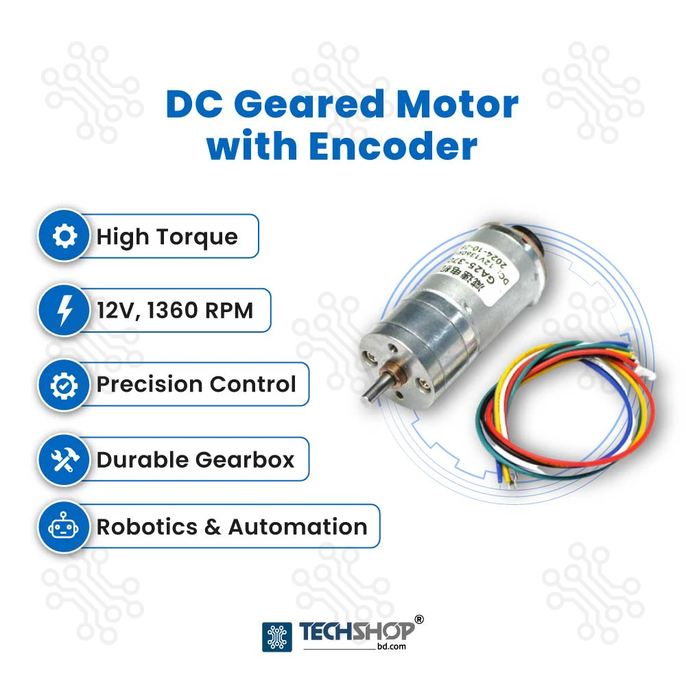DC Geared Motor with Encoder 25GA370 12V 1360RPM