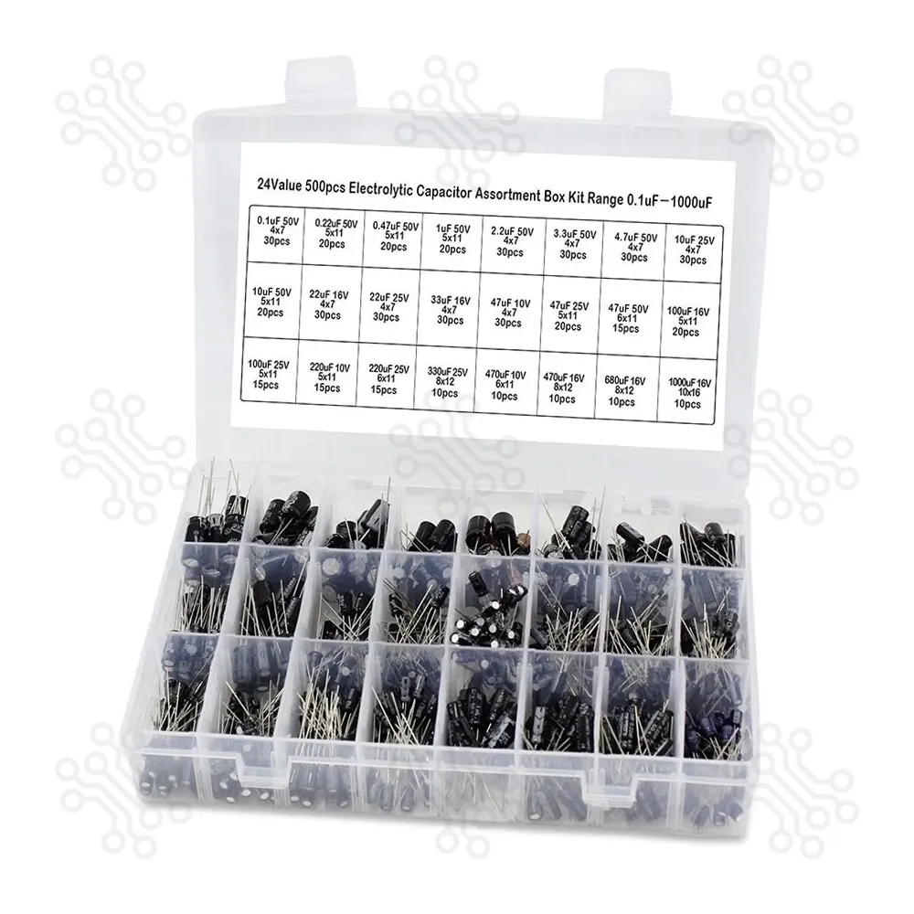 Electrolytic Capacitor 24 Type 0.1uF to 1000uF 500PCS Box
