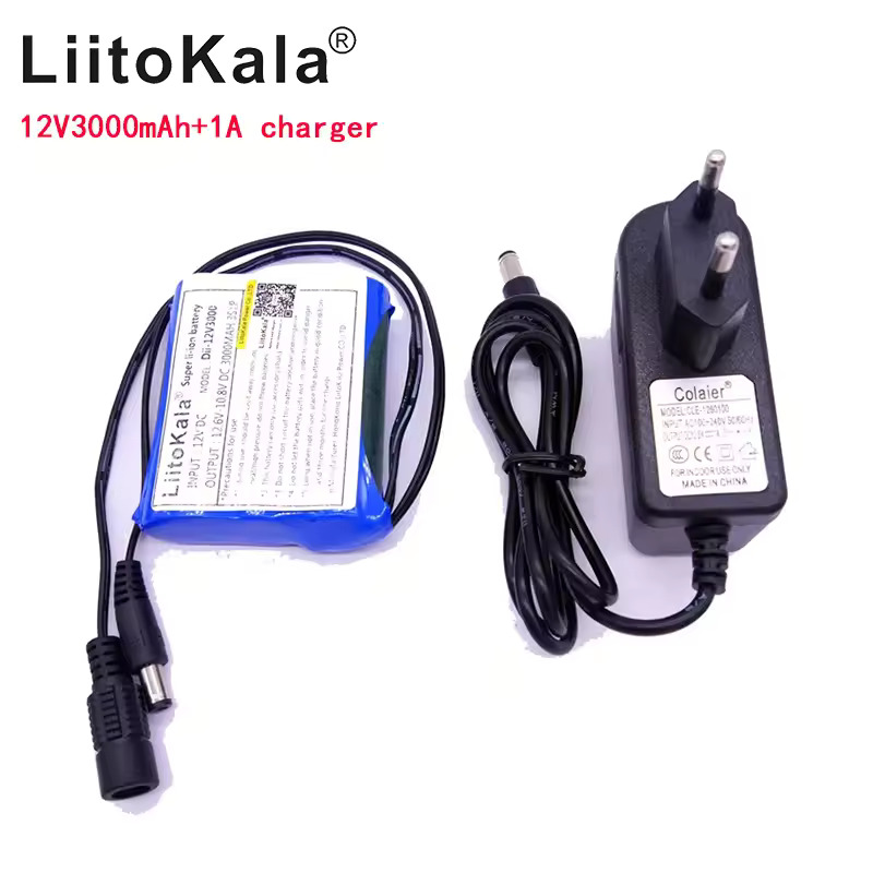 Liitokala DC 12V 3000 mAh Rechargeable Li ion Battery 1A AC Charger