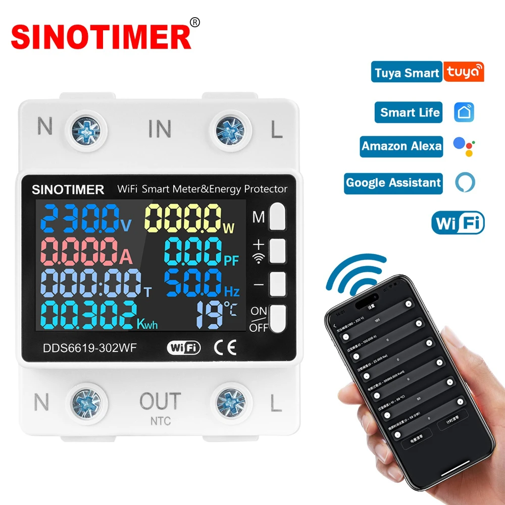Sinotimer WiFi Smart Energy Meter and Protector DDS6619 302WF