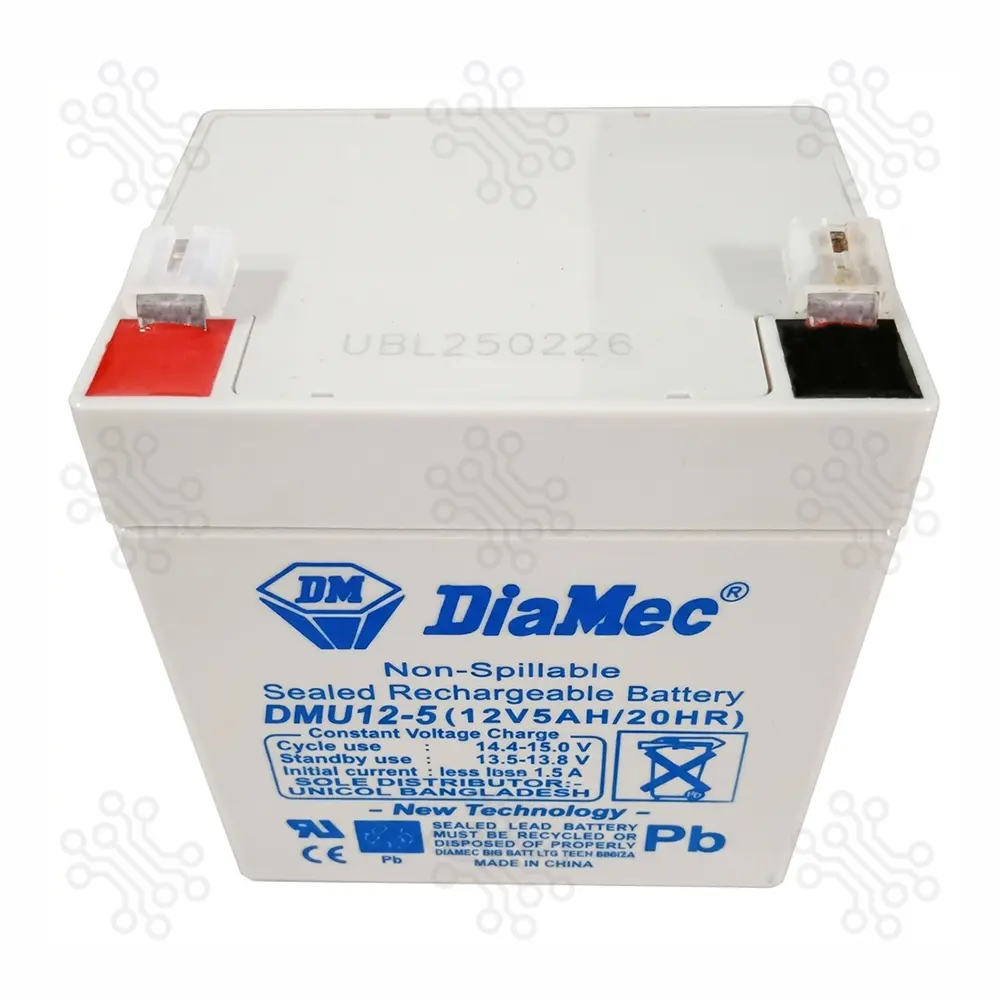 Sealed Lead Acid Battery Rechargeable DiaMec 12V 5AH