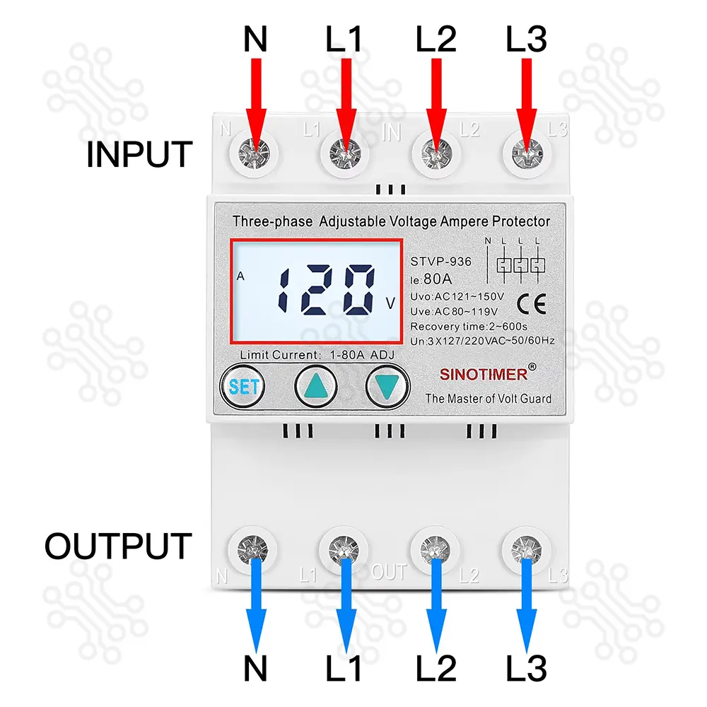 SINOTIMER STVP936 80A 3 Phase Adjustable Voltage Current Protector in Bangladesh