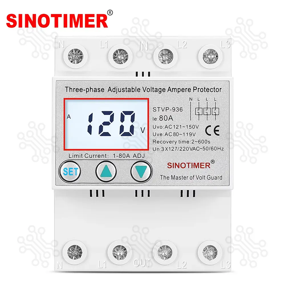 SINOTIMER STVP936 80A 3 Phase Adjustable Voltage Current Protector