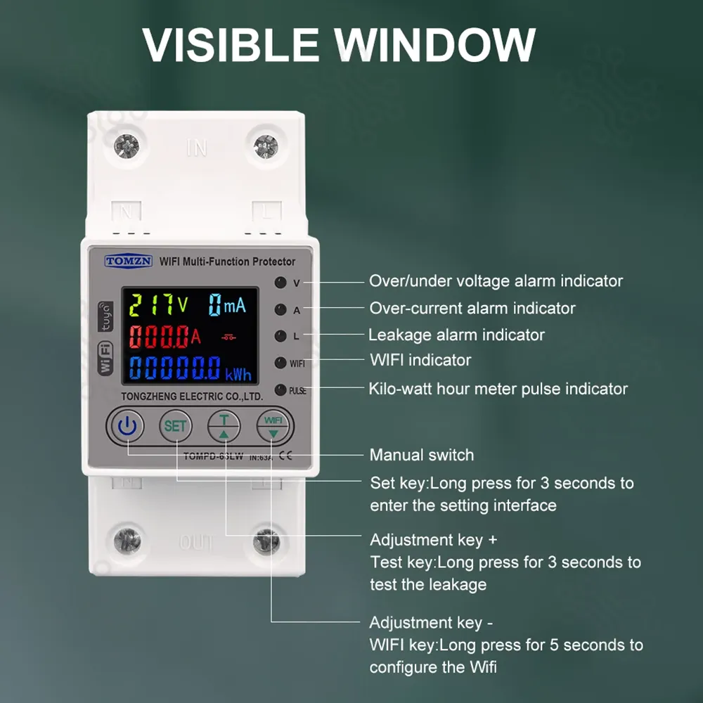 TOMZN 63A WiFi Smart Energy Meter and Protector TOMPD63LW 