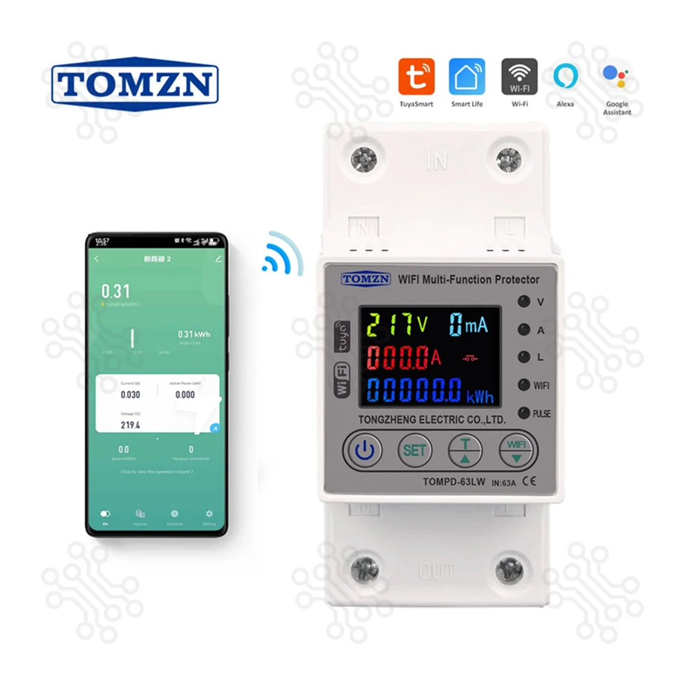 TOMZN 63A WiFi Smart Energy Meter and Protector TOMPD63LW 