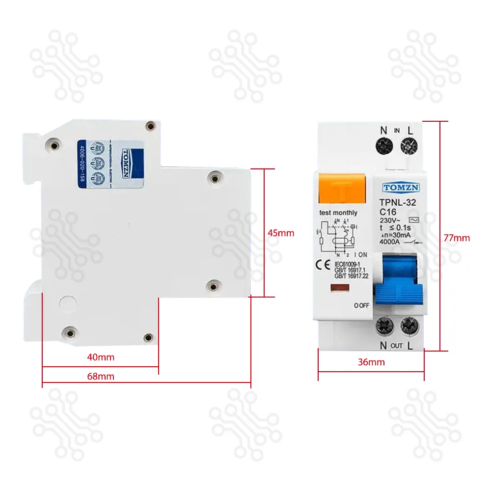 TOMZN Residual Current Circuit Breaker RCBO MCB TPNL32 C16 in Bangladesh