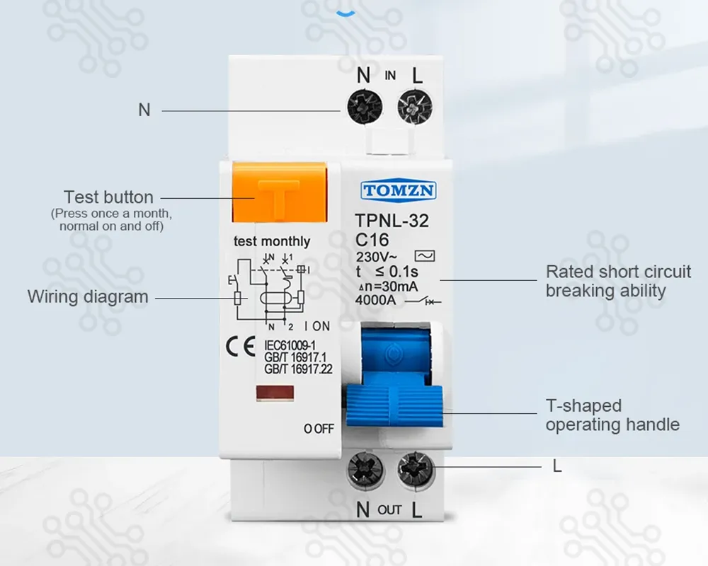 TOMZN Residual Current Circuit Breaker RCBO MCB TPNL32 C16 in Bangladesh
