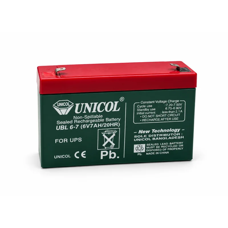 Unicol 6V 7AH Sealed Lead Acid Rechargeable Battery