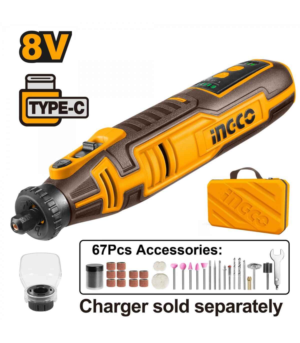 INGCO CMGLI0801 Cordless Mini Grinder 8V With 67PCS Accessories in Bangladesh