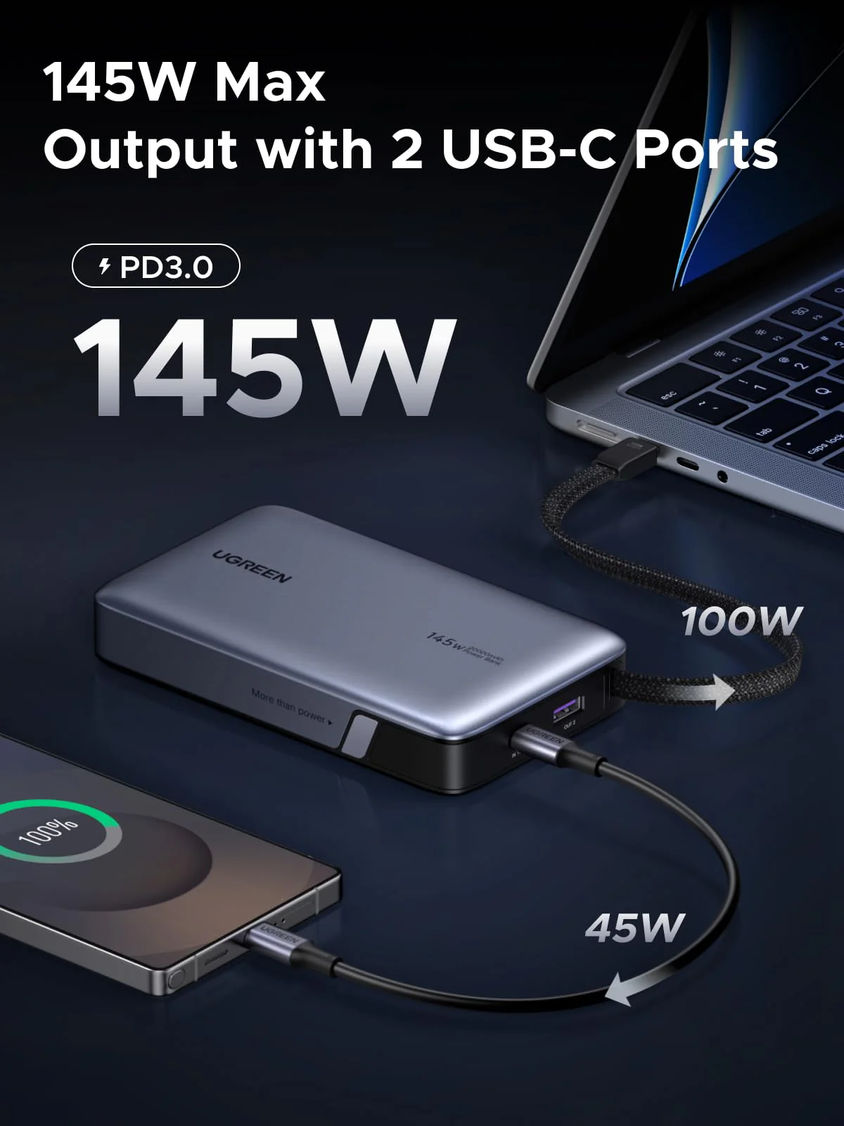 UGREEN Nexode PB551 20000mAh 145W Power Bank with Built-in USB-C Cable in Bangladesh