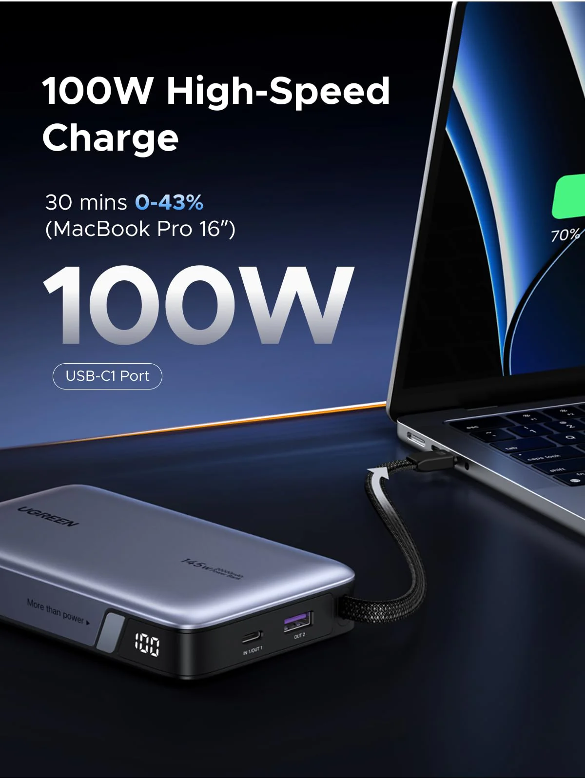 UGREEN Nexode PB551 20000mAh 145W Power Bank with Built-in USB-C Cable in Bangladesh