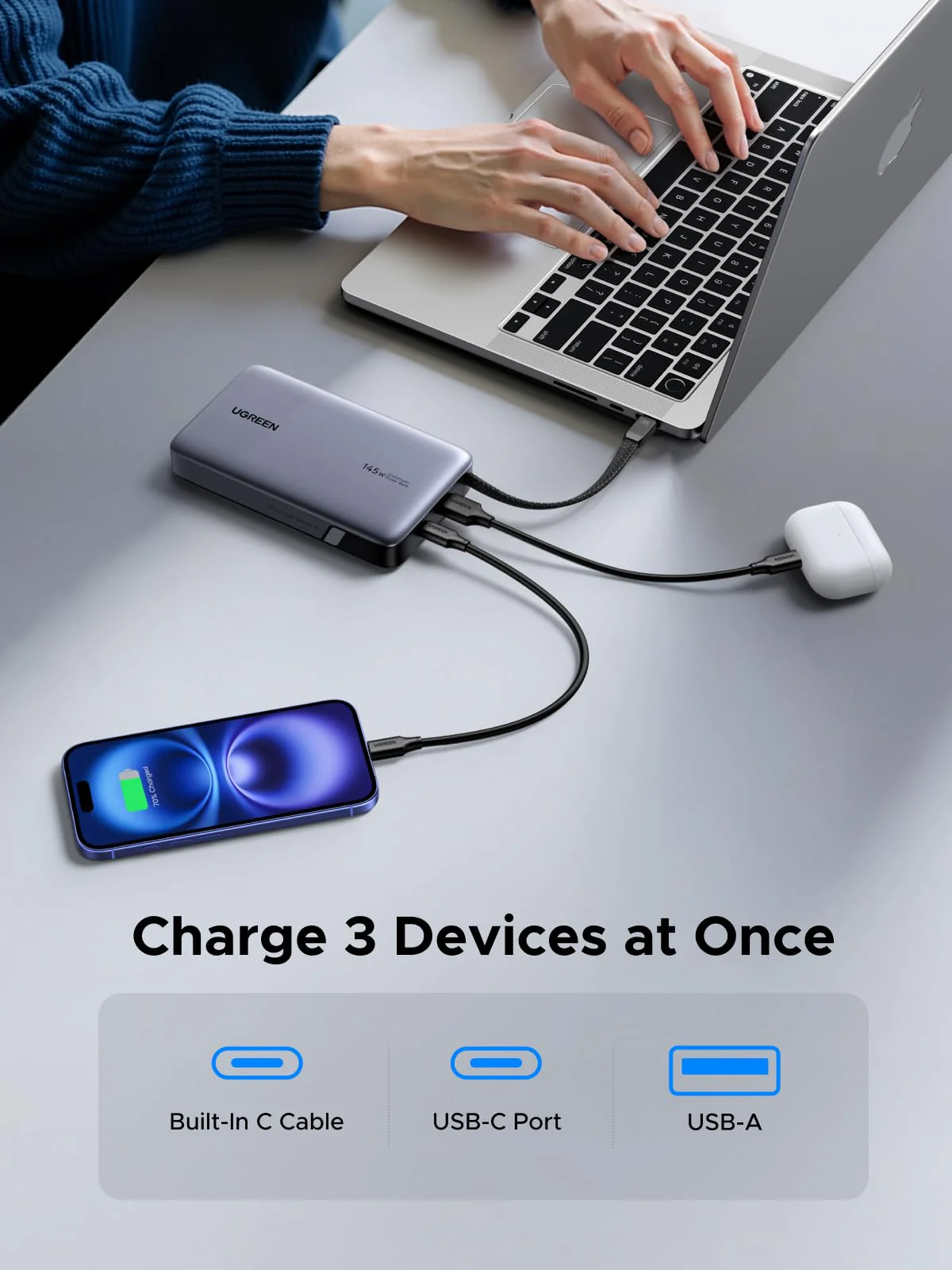 UGREEN Nexode PB551 20000mAh 145W Power Bank with Built-in USB-C Cable in Bangladesh