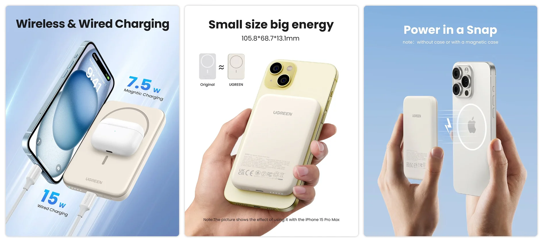 UGREEN PB560 5000mAh 15W Magnetic Wireless Power Bank